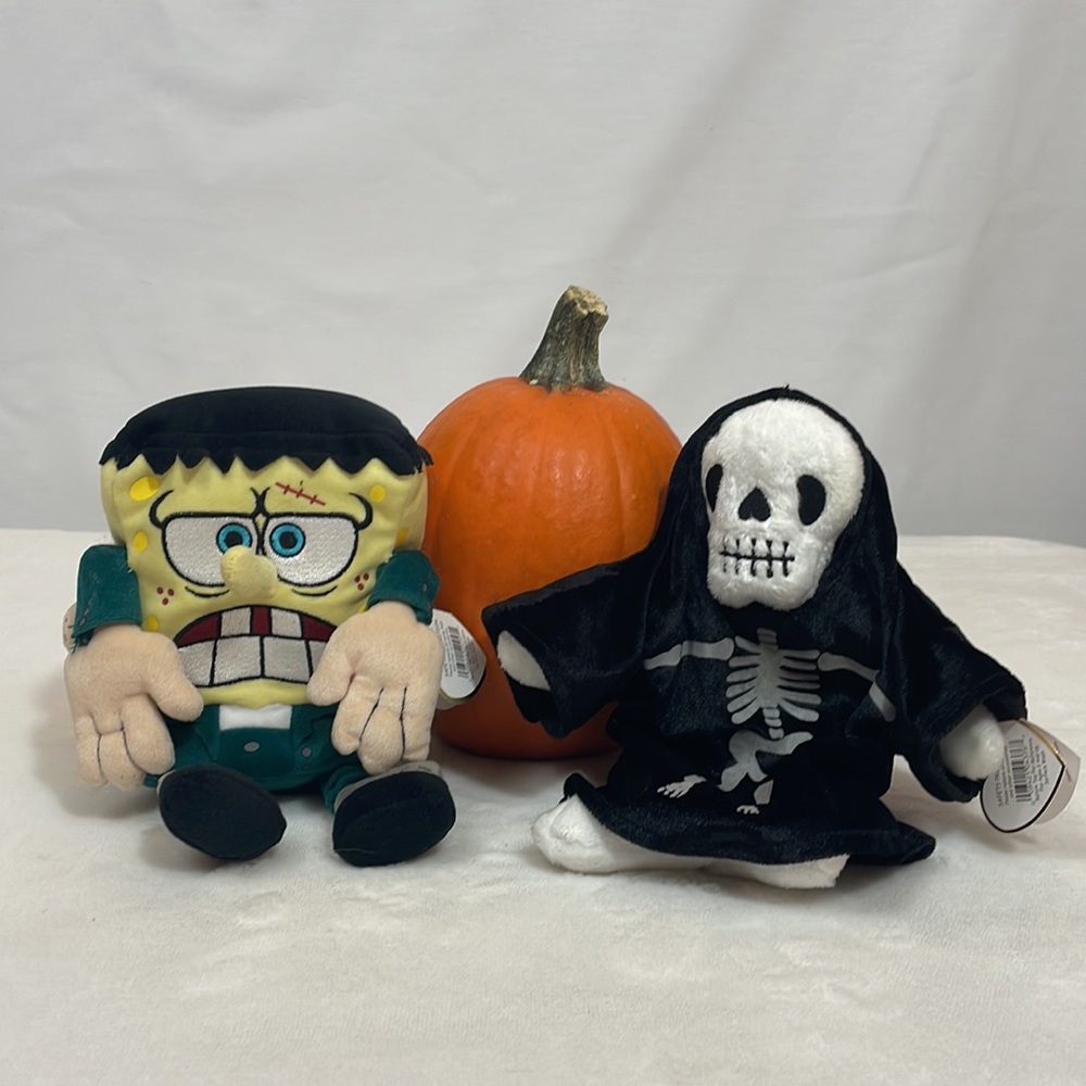 ty BEANIE BABIES Vintage Spongebob FrankenStein 2004/2005 & Creepers 2001 NWT